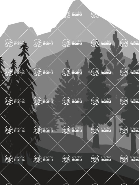 Vector silhouettes - Portrait Landscape Silhouette of Woods and Mountains